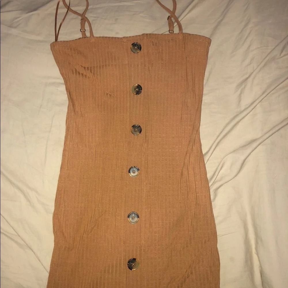Tan Square Neck Bodycon Dress